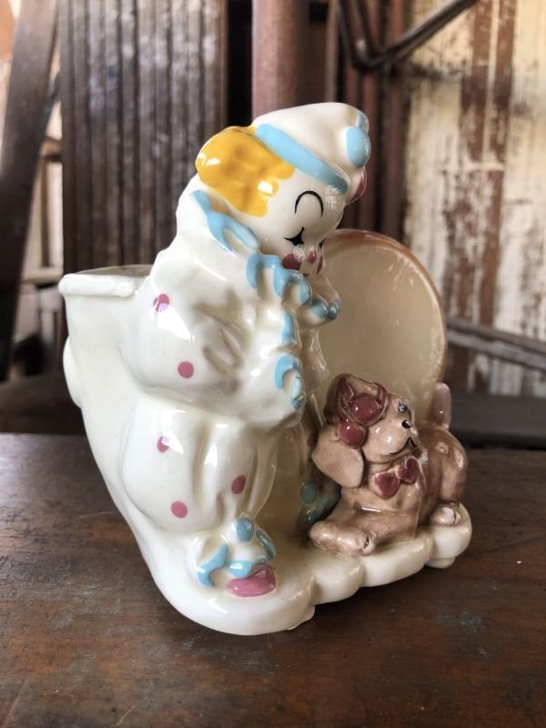 画像4: Vintage Ceramic Baby Planter Clown and Puppy (M965) 