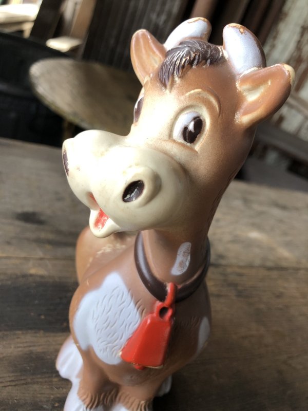 画像10: 70s Vintage Kiddie Products The First Years Red Bell Cow Rubber Squeak Doll (R125) 