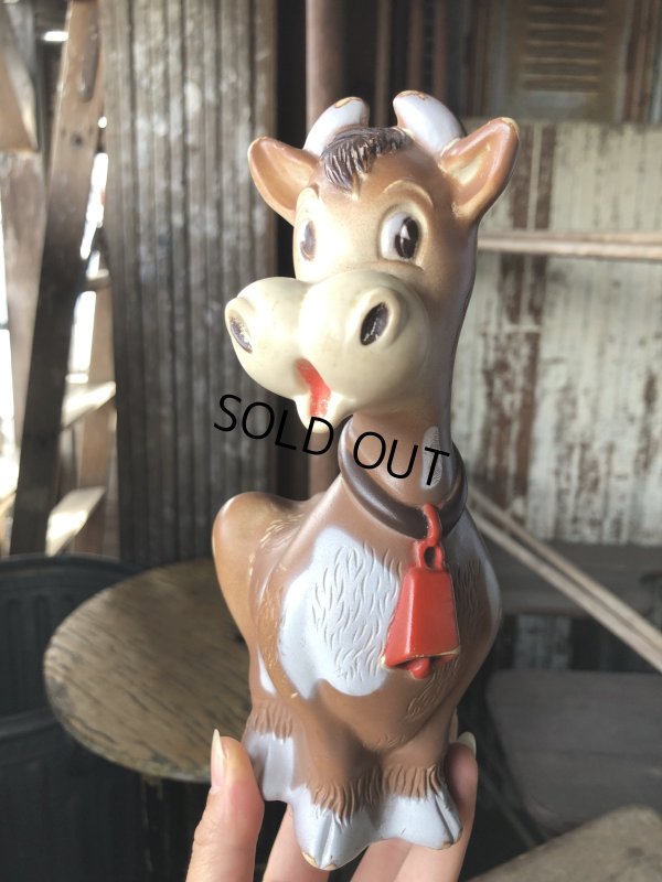 画像1: 70s Vintage Kiddie Products The First Years Red Bell Cow Rubber Squeak Doll (R125) 