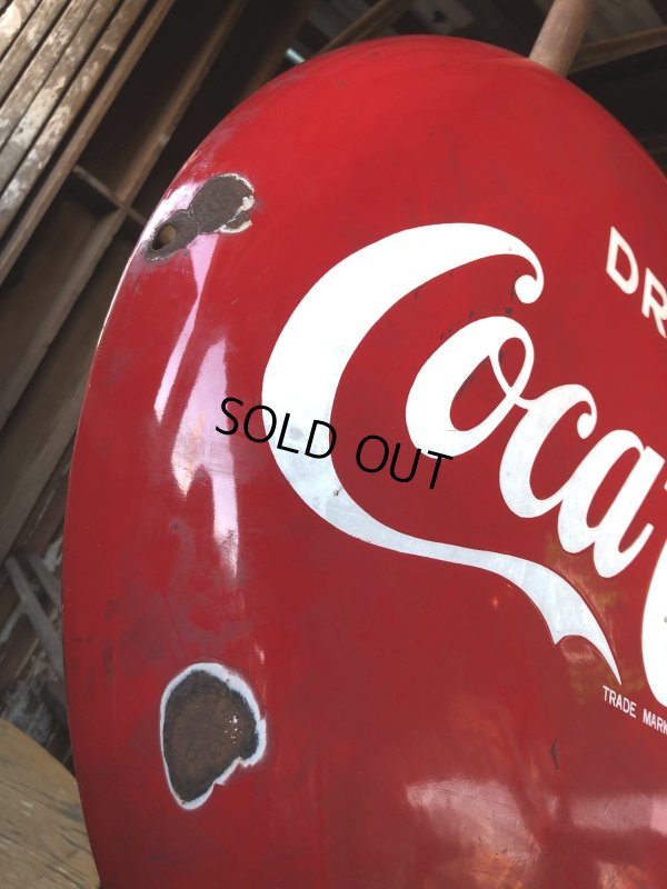 画像6: 50s Original DRINK Coca-Cola Porcelain Enamel Button Sign (R201) 