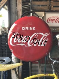 50s Original DRINK Coca-Cola Porcelain Enamel Button Sign (R201) 