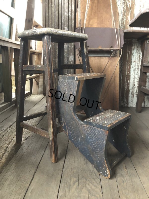 画像4: Antique Wooden Ladder Step Stool (R240)