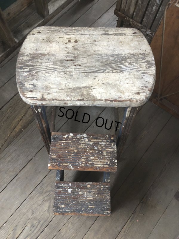 画像6: Antique Wooden Ladder Step Stool (R240)