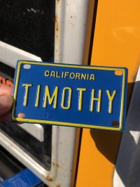 70s Vintage California Kids Bicycle Name License Plate / TIMOTHY (R337) 