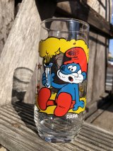 80s Vintage Hardee's Smurf Glass PAPA (R339)
