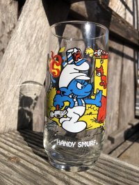 80s Vintage Hardee's Smurf Glass HANDY SMURF (R344)