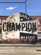 【店舗引き取り限定】 Vintage CHAMPION SPARK PLUG SERVICE GAS STATION Sign Bullet Holes Huge ! (R403) 