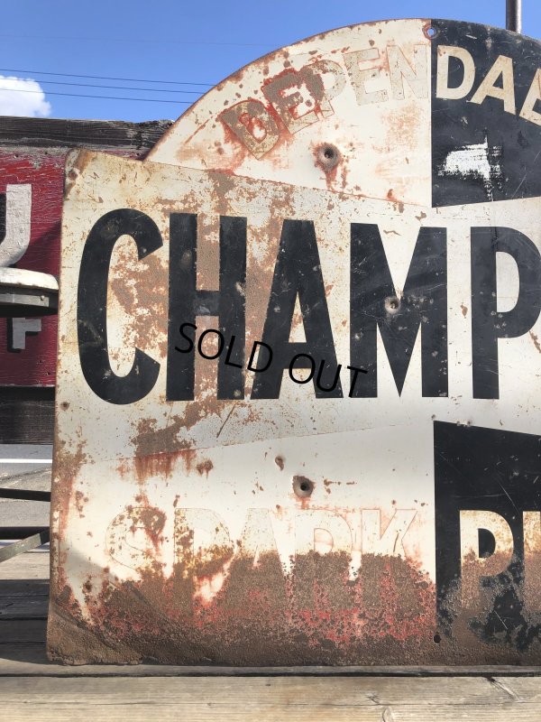 画像11: 【店舗引き取り限定】 Vintage CHAMPION SPARK PLUG SERVICE GAS STATION Sign Bullet Holes Huge ! (R403) 