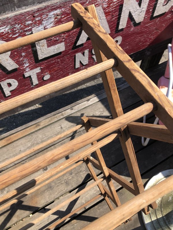 画像7: 【店舗引き取り限定】 Vintage Wooden Clothes Drying Laundry Folding Rack (R419)