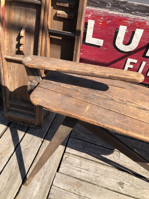 画像11: Vintage American Primitive Wooden Ironing Board Table (B456)