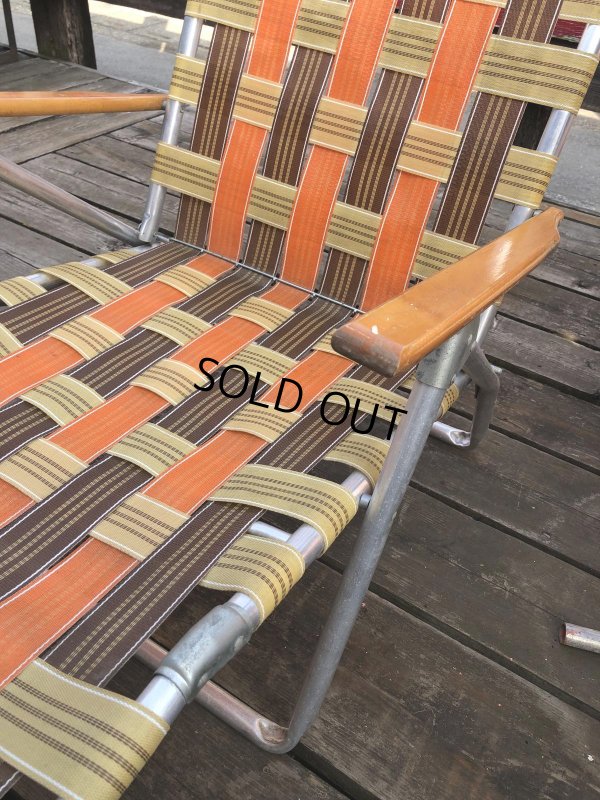 画像21: 60 Vintage Folding Long Lawn Chair (R495)