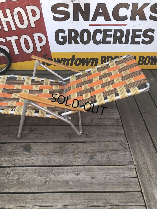 画像7: 60 Vintage Folding Long Lawn Chair (R495)