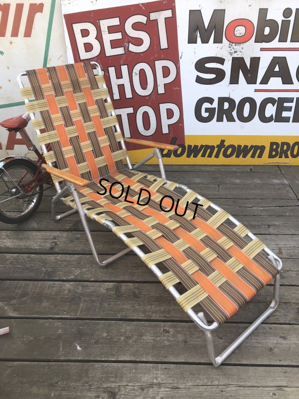 画像17: 60 Vintage Folding Long Lawn Chair (R495)