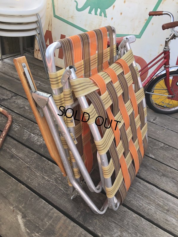 画像27: 60 Vintage Folding Long Lawn Chair (R495)