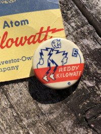 Vintage REDDY KILOWATT Original Advertising Pinback Button Badge (R516)