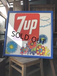 Vintage 7UP Soda Peter Max Floral Cardboard Store Sign w/Frame (R608)