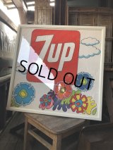 Vintage 7UP Soda Peter Max Floral Cardboard Store Sign w/Frame (R609)