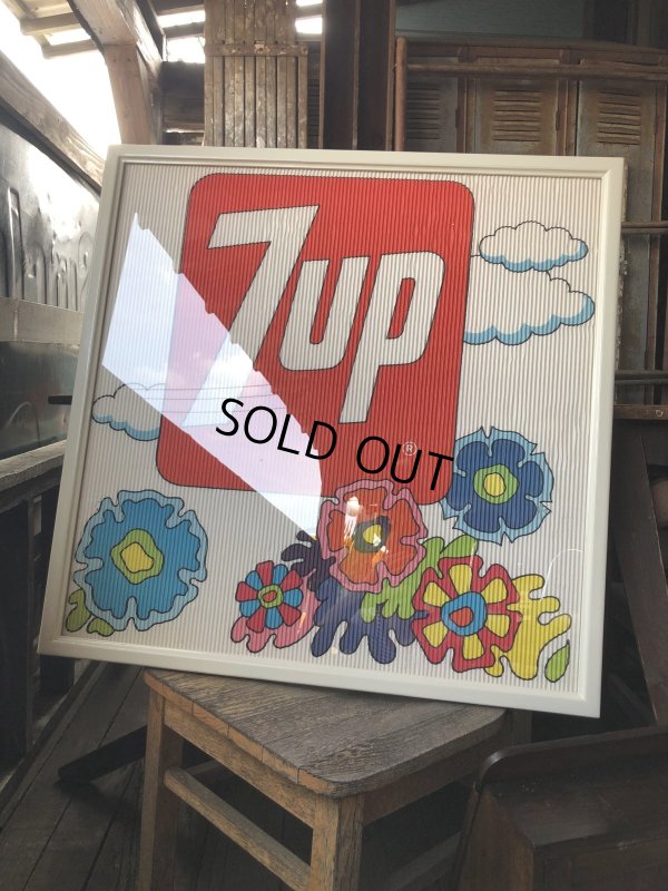 画像1: Vintage 7UP Soda Peter Max Floral Cardboard Store Sign w/Frame (R609)