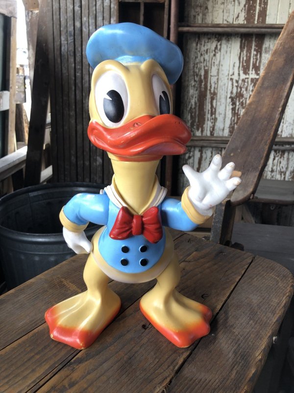 画像1: 60s Vintage Ledraplastic Ledra Disney Donald Duck Squeak Rubber Toy BIG SIZE (R640)