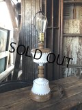 Vintage Wood Base Milk Glass Table Lamp (R832)
