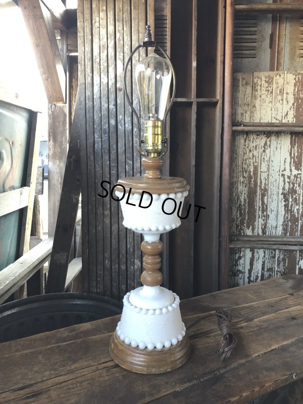 画像1: Vintage Wood Base Milk Glass Table Lamp (R832)