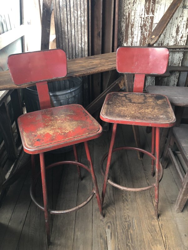 画像21: Vintage Industrial Metal High Stools Chair (R847)