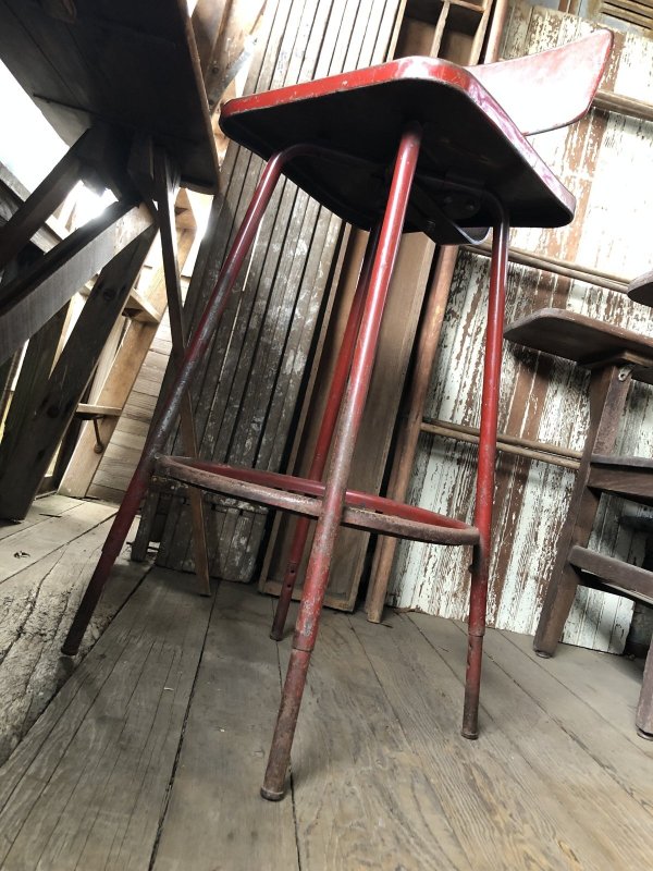 画像16: Vintage Industrial Metal High Stools Chair (R847)