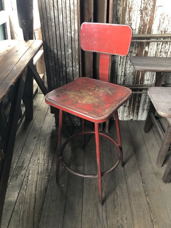 画像1: Vintage Industrial Metal High Stools Chair (R848)