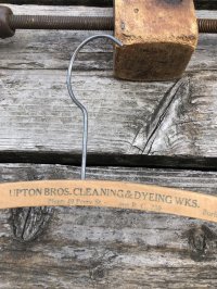 Vintage USA Advertising Wood Hanger UPTON BROS. CLEANING & DYEING WKS (R868)