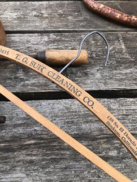 Vintage USA Advertising Wood Hanger T.G. SUIT CLEANING CO. (R859)