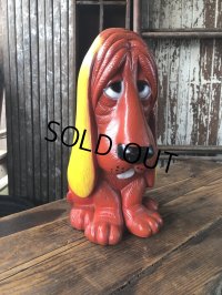 70s Vintage NY Vinyl Plastic Dog Bank Basset hound Red (R956) 