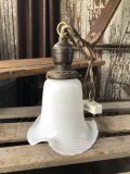 Vintage U.S.A. Milk Glass Globe Pendant Hanging Lamp (A003)