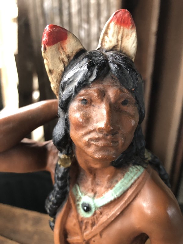 画像9: 70s Vintage Universal Statuary Native American Indian Warrior Statue 37cm (A036)