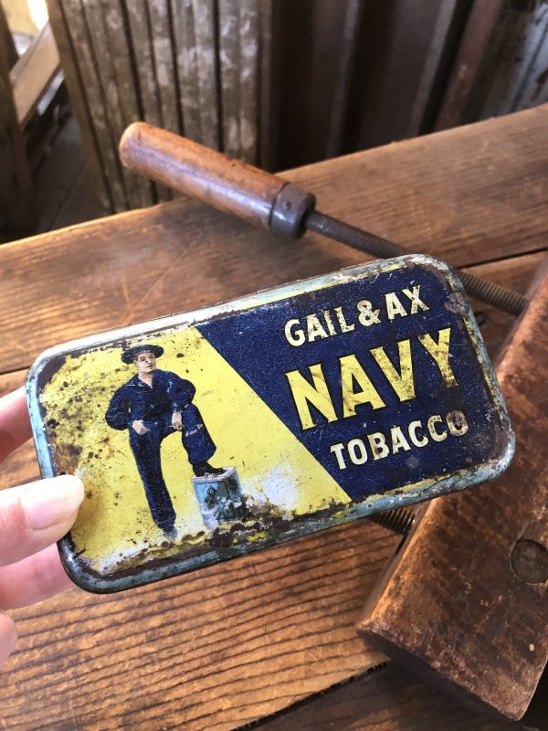 画像14: Early 1900s Antique GAIL & AX NAVY Tobacco Tin Can (A085) 