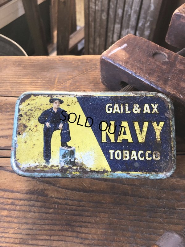 画像1: Early 1900s Antique GAIL & AX NAVY Tobacco Tin Can (A085) 