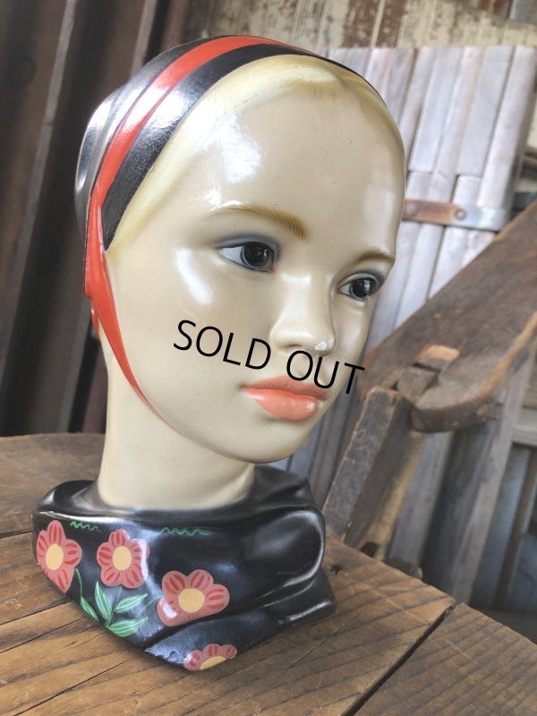 画像1: Vintage Mid-Century Marwal Chalkware Head Bust Statue (A087) 