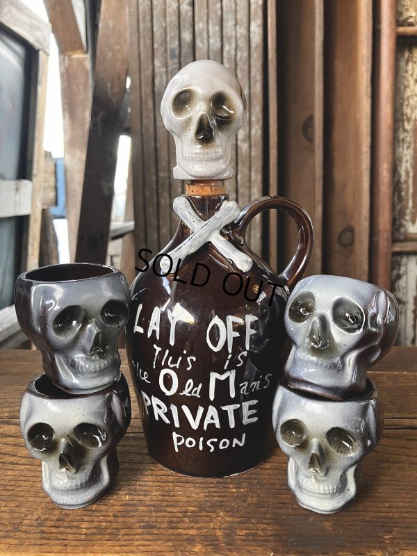 画像32: 50s Vintage SKULL " LAY OFF " Poison Decanter Bottle w/Shot Glass (B619)