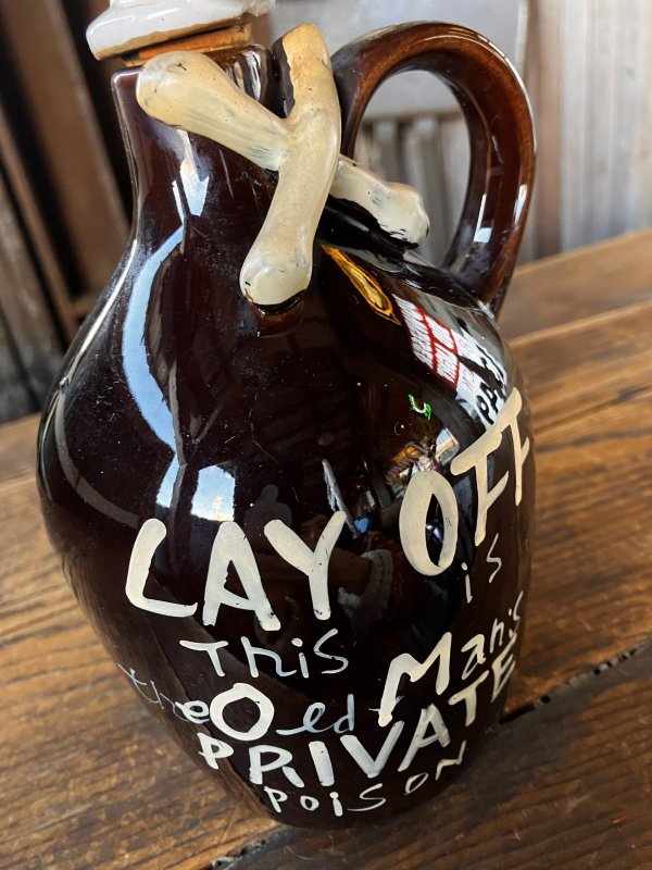画像12: 50s Vintage SKULL " LAY OFF " Poison Decanter Bottle (A122)