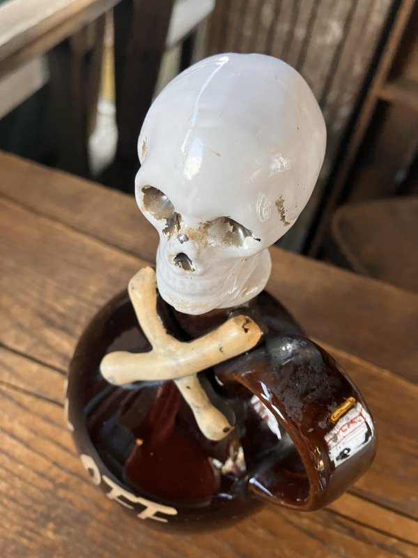 画像5: 50s Vintage SKULL " LAY OFF " Poison Decanter Bottle (A122)