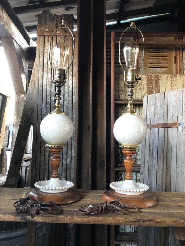 画像28: Vintage MCM Wood x Ceramic Table Lamp Set (A128)