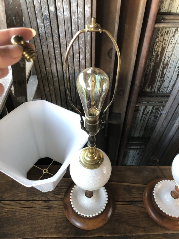 画像7: Vintage MCM Wood x Ceramic Table Lamp Set (A128)