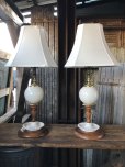 画像1: Vintage MCM Wood x Ceramic Table Lamp Set (A128) (1)