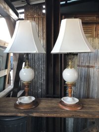 Vintage MCM Wood x Ceramic Table Lamp Set (A128)