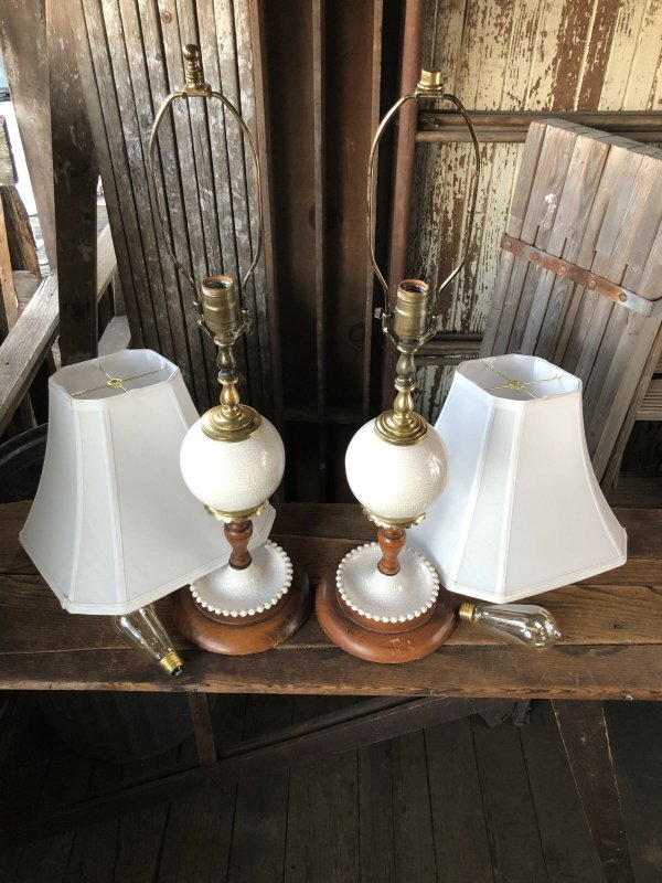 画像3: Vintage MCM Wood x Ceramic Table Lamp Set (A128)