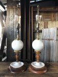 画像27: Vintage MCM Wood x Ceramic Table Lamp Set (A128) (27)