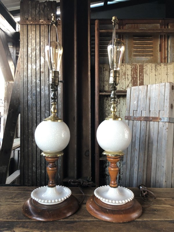 画像27: Vintage MCM Wood x Ceramic Table Lamp Set (A128)