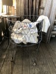 画像1: Vintage Metal Wire Folding Laundry Cart Basket on Wheels (A131)  (1)