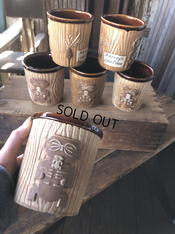 画像1: 60s Vintage Hawaiiana Harveys Lake Tahoe Tiki Barrel Mug (A239)