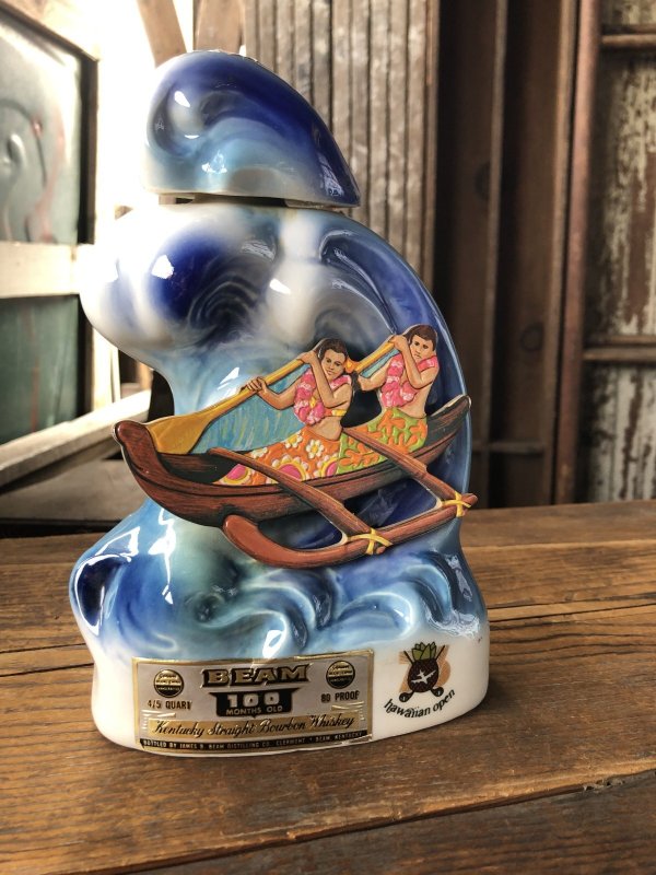 画像1: 70s Vintage Jim Beam for UNITED AIRLINES Hawaiian Open Golf Tournament Ceramic Decanter (A247)