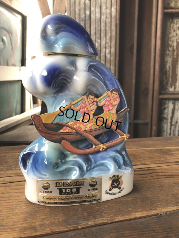画像1: 70s Vintage Jim Beam for UNITED AIRLINES Hawaiian Open Golf Tournament Ceramic Decanter (A247)